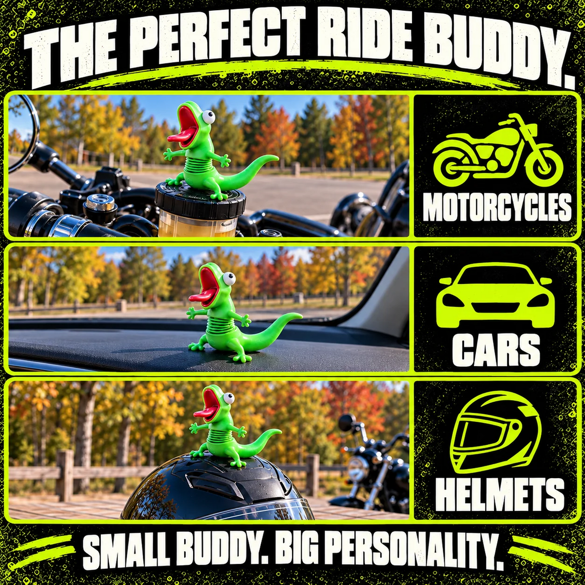 🦎🏍️ Wobbly Riding Buddy – Fun Lizard Car & Motorcycle Dashboard Decor 🎉