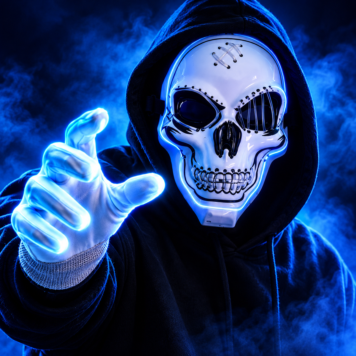 Neon Skull LED Mask & Gloves Set