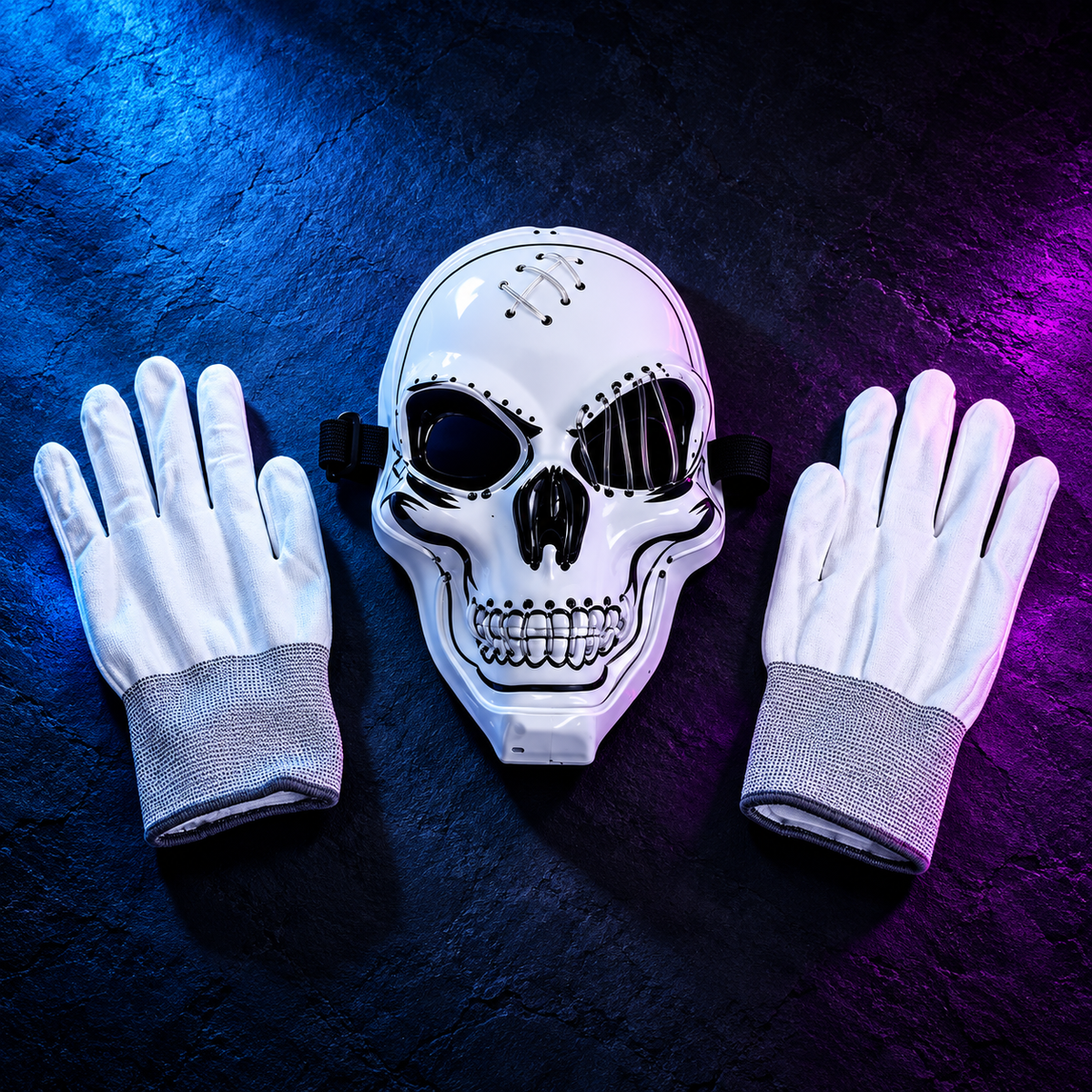 Neon Skull LED Mask & Gloves Set