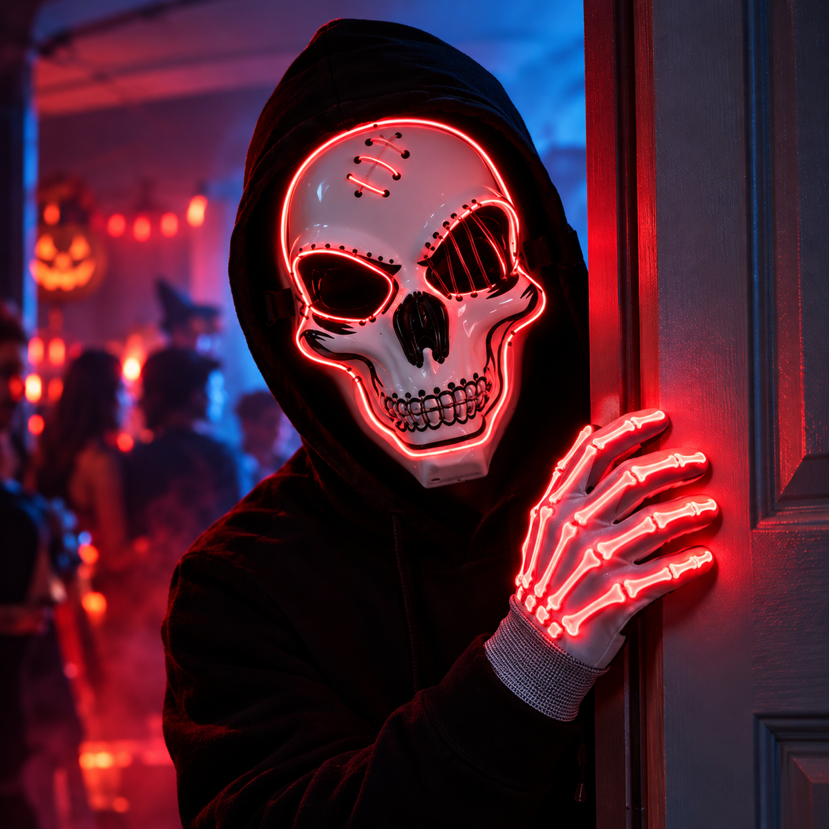 Neon Skull LED Mask & Gloves Set