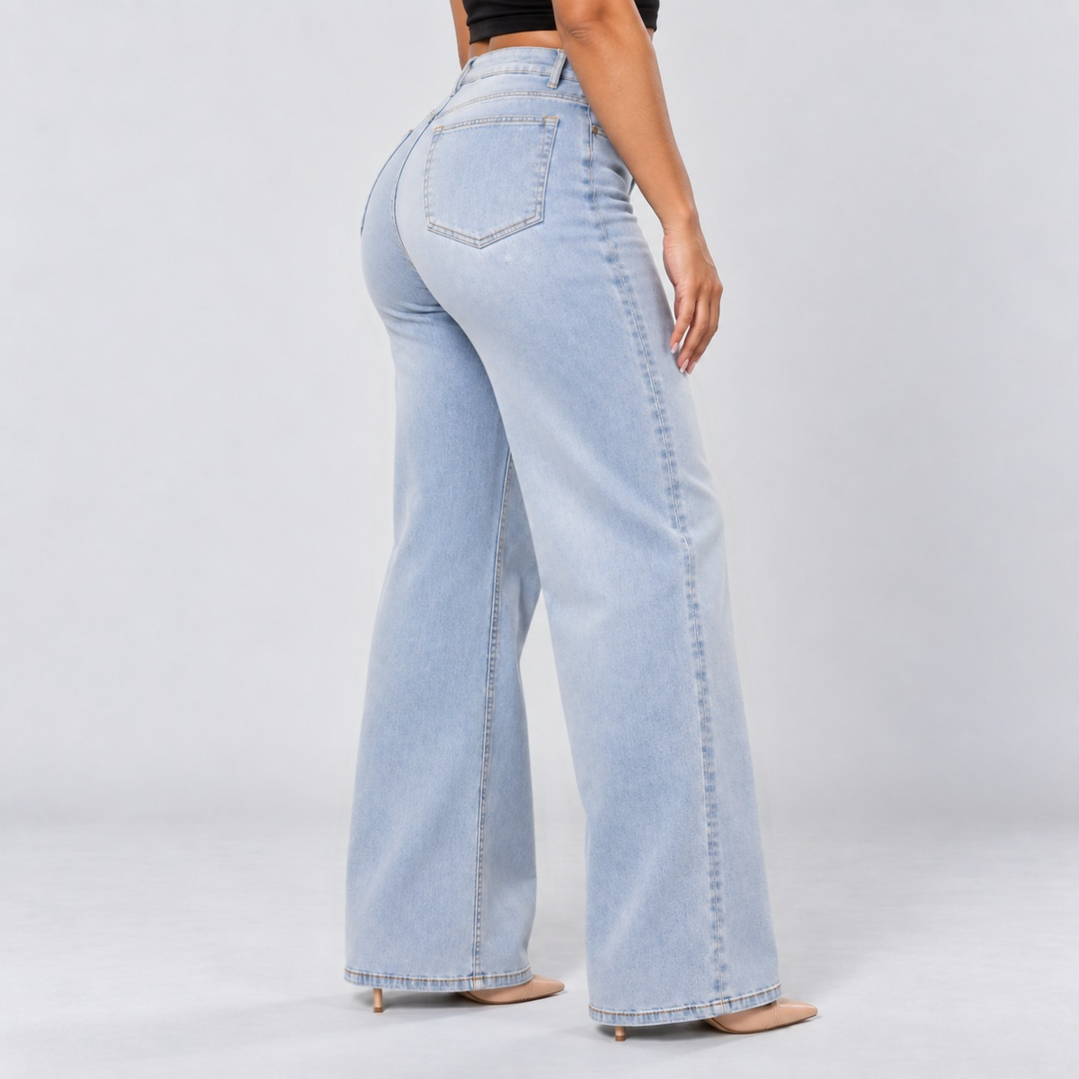 Mid-Low Rise Stretch Wide-Leg Jeans