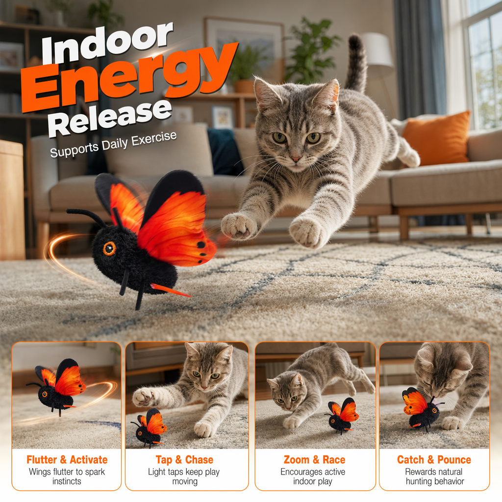 🦋 50% OFF! 🐱 Smart Sensing Flapping Butterfly Toy – Interactive Motion-Activated Cat Toy ✨