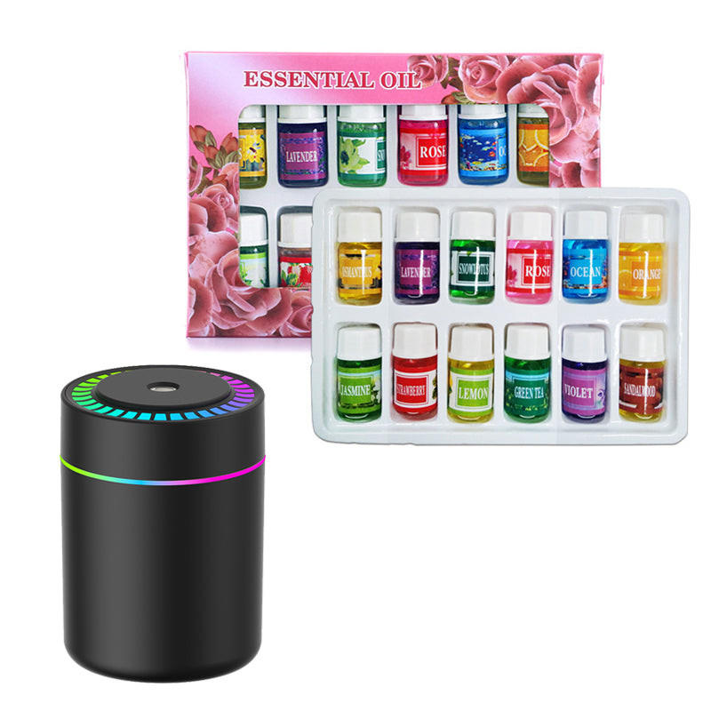 🌈  Aromatherapy Humidifier with Colorful LED Lights & 12-Pack Water-Soluble Essential Oils Set ✨