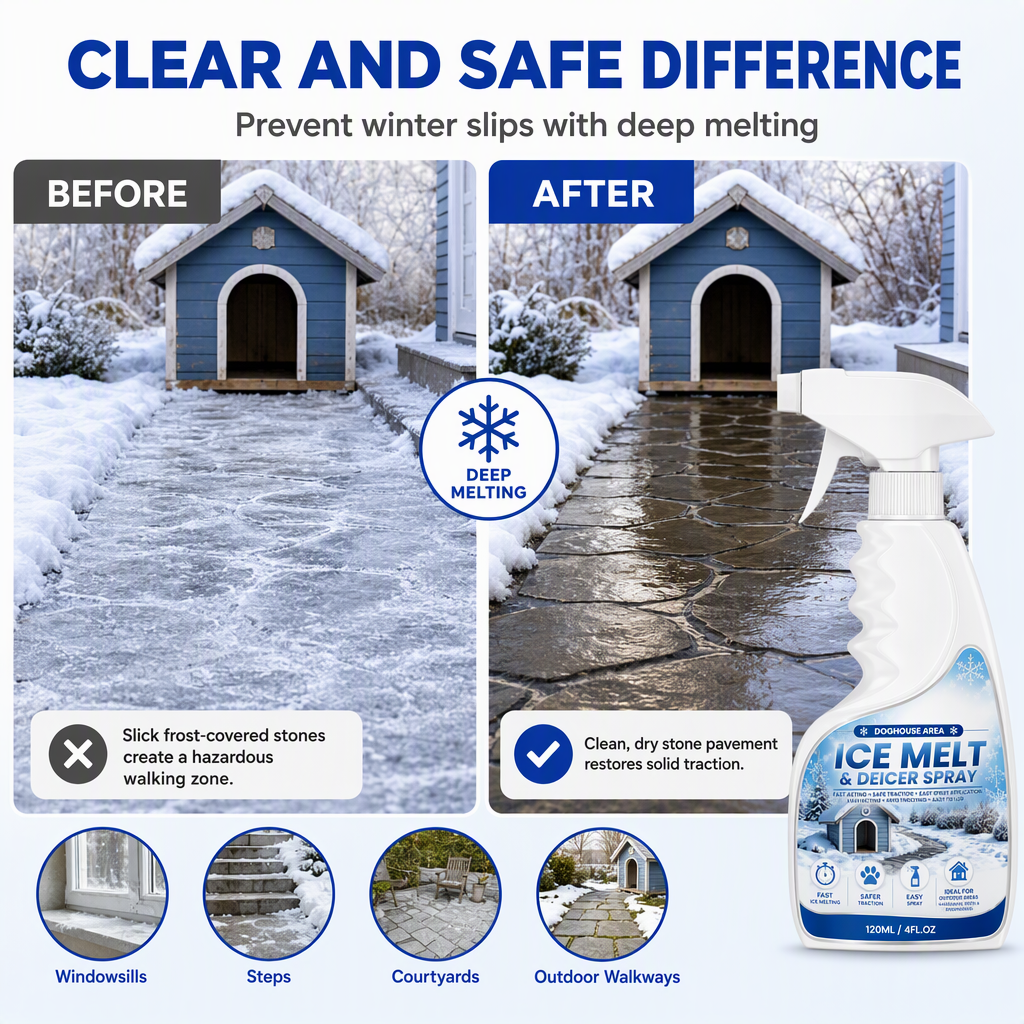 ❄️ Outdoor De-Icing & Snow Melting Spray – Fast-Acting Ice & Frost Remover for Walkways, Steps & Patios 🐾