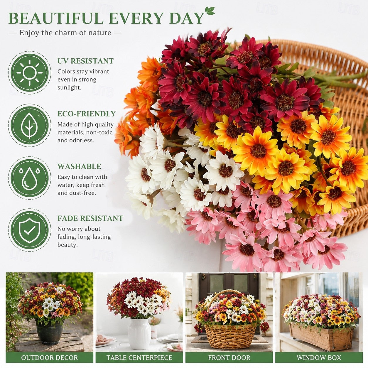 🔥 50% OFF Today Only 🔥 - Artificial Outdoor Mums Flowers - UV resistant, Waterproof, Windproof🌼